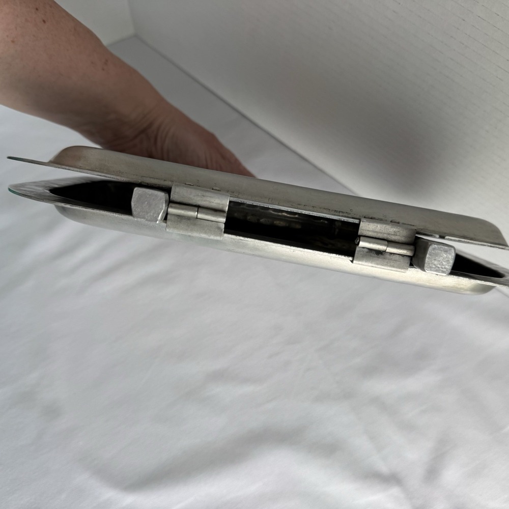 Vintage Aluminum Floral Hinged Serving Tray Folding MCM Mid Century Mod Hammered - Picture 4 of 9
